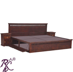 Solid Wood King Size Kubera Design Bed With Side Doors