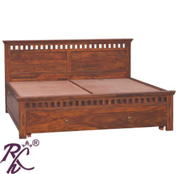 Solid Wood Kubera Design Frount Drawer and both Side Door King Size Bed With Storage With Legs