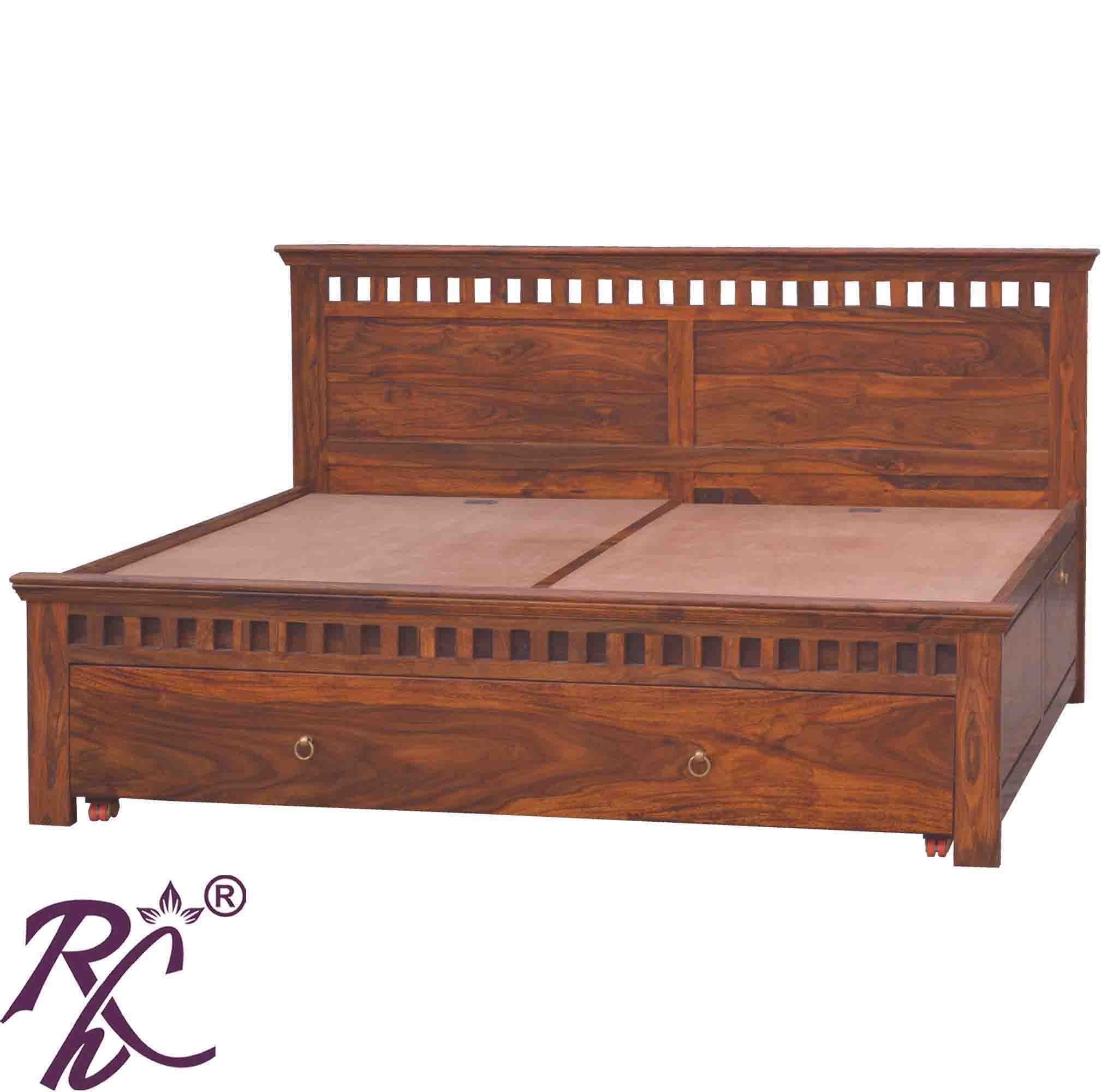 Solid Wood Kubera Design Frount Drawer and both Side Door King Size Bed With Storage With Legs