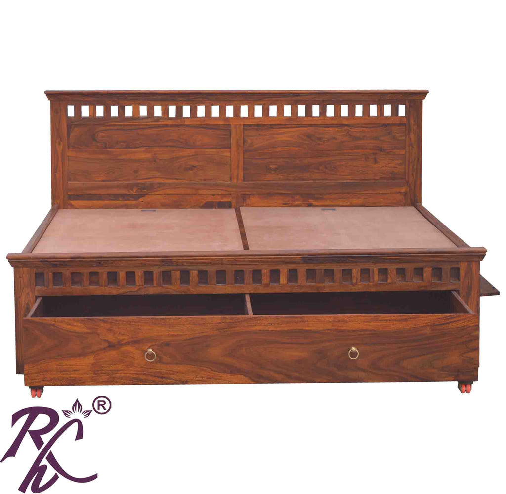 Solid Wood Kubera Design Frount Drawer and both Side Door King Size Bed With Storage With Legs