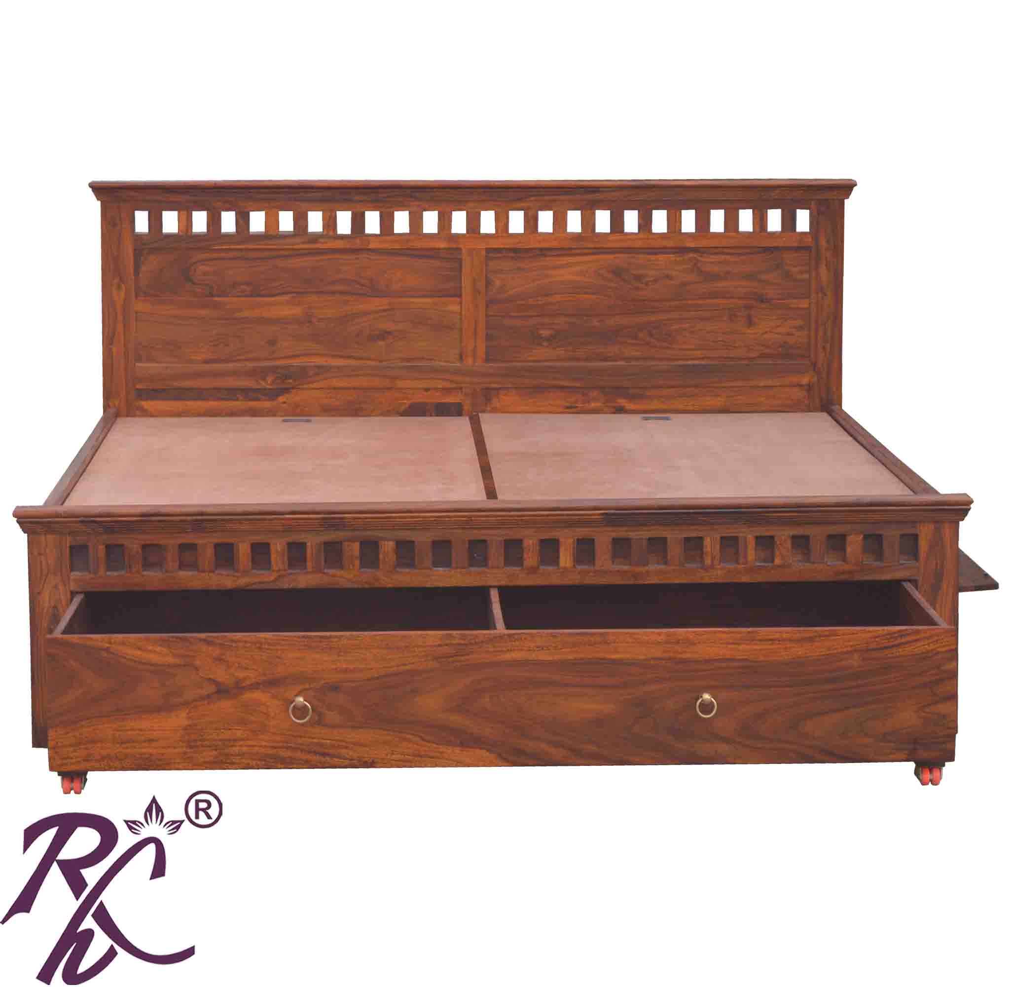 Solid Wood Kubera Design Frount Drawer and both Side Door King Size Bed With Storage With Legs