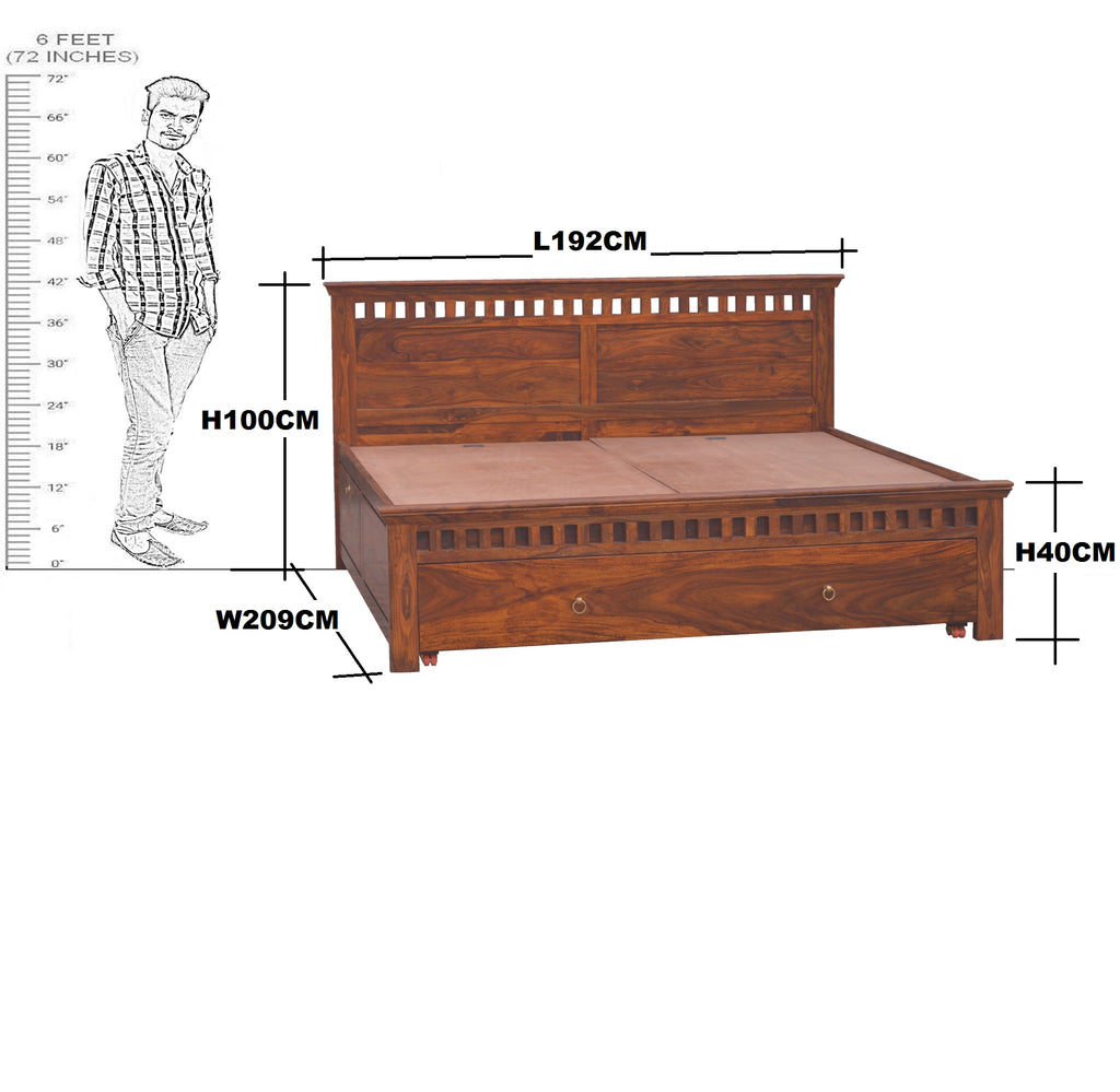 Solid Wood Kubera Design Frount Drawer and both Side Door King Size Bed With Storage With Legs