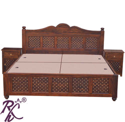 Solid Wood Jiksa Jali  Design King Size With Storage Bed