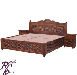 Solid Wood Jiksa Jali  Design King Size With Storage Bed