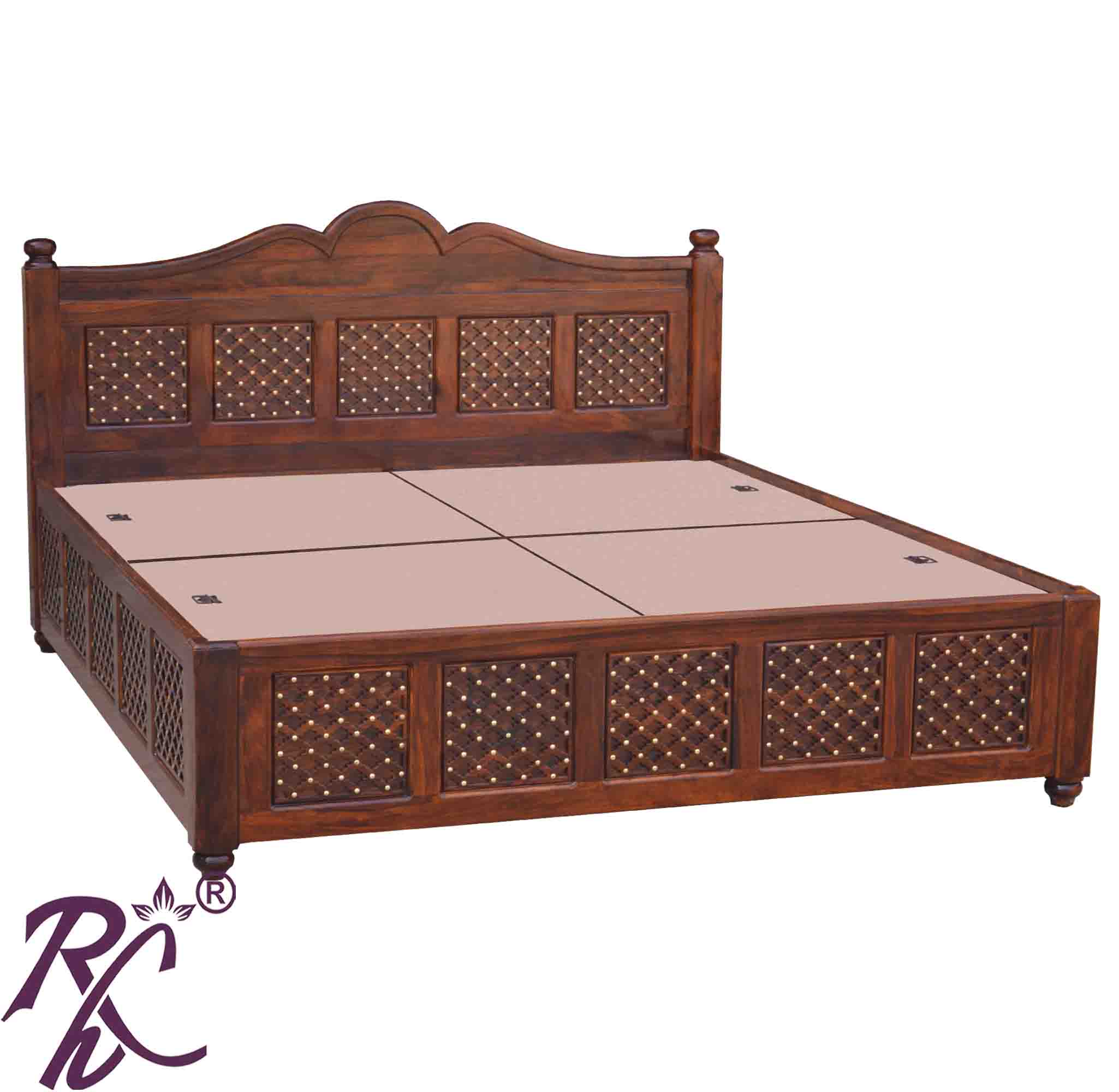 Solid Wood Jiksa Jali  Design King Size With Storage Bed