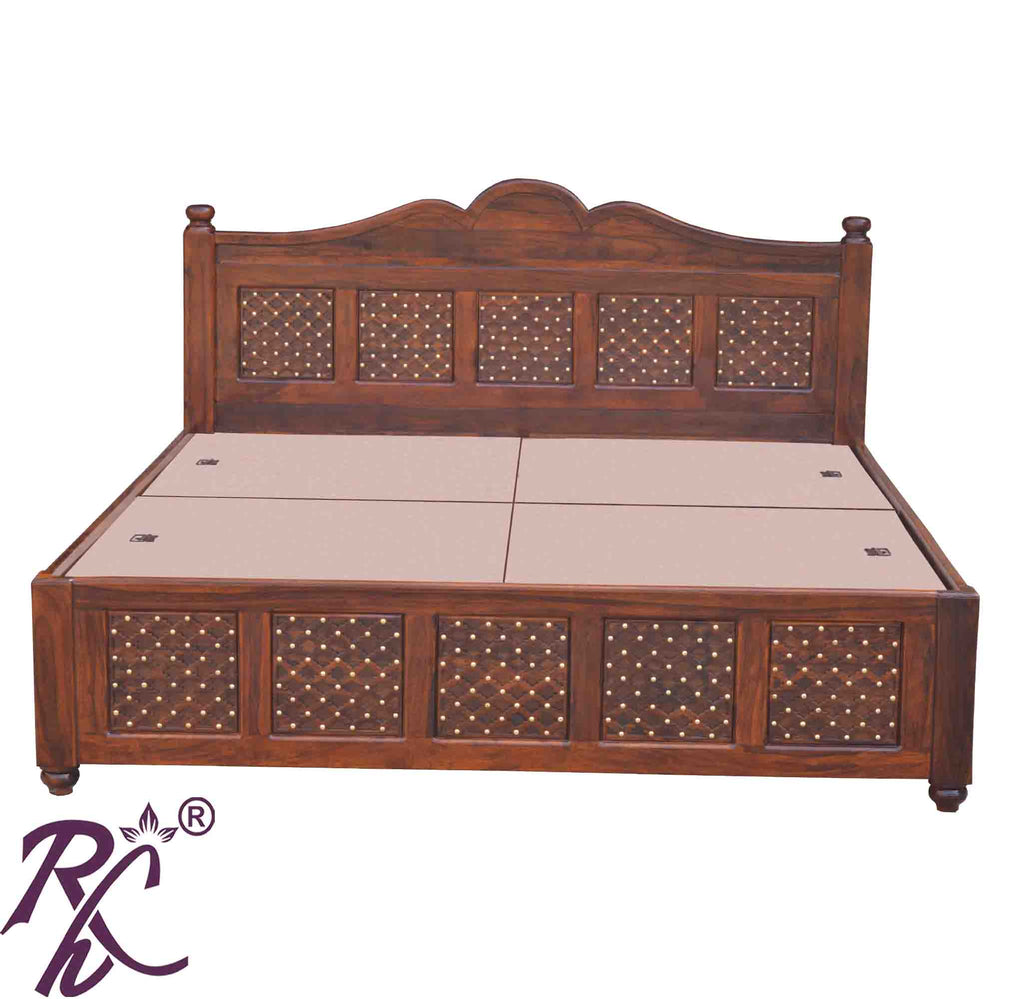 Solid Wood Jiksa Jali  Design King Size With Storage Bed