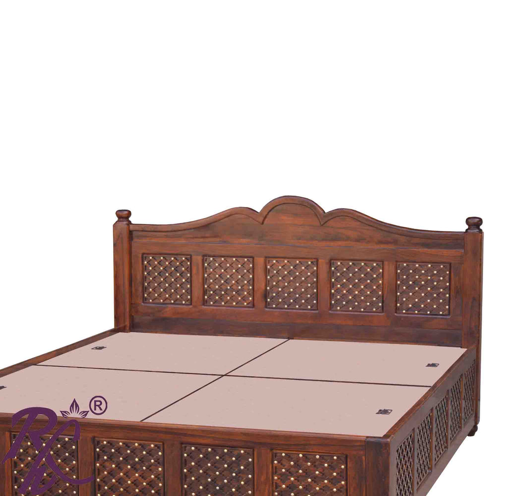 Solid Wood Jiksa Jali  Design King Size With Storage Bed