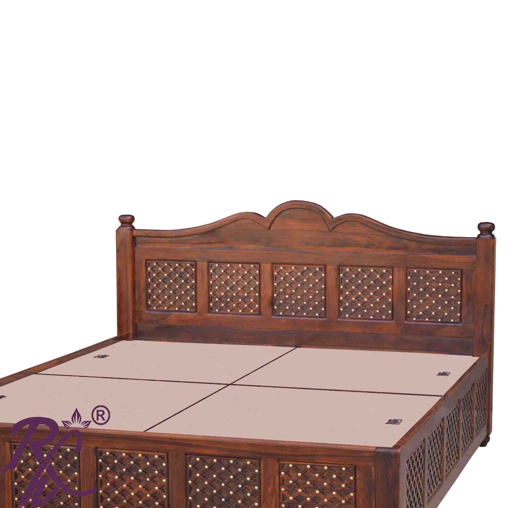 Solid Wood Jiksa Jali  Design King Size With Storage Bed