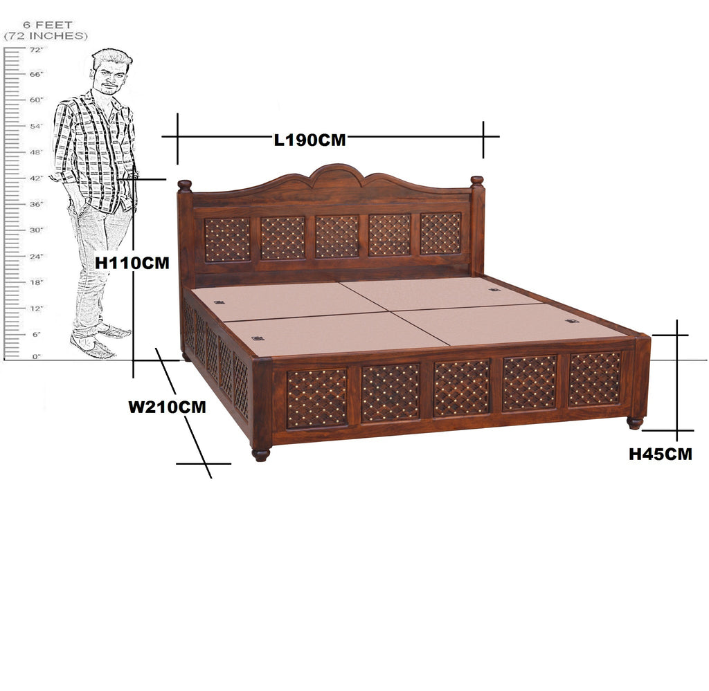 Solid Wood Jiksa Jali  Design King Size With Storage Bed