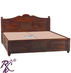 Solid Wood Jiksa Jali Design King Size Bed With Storage