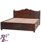 Solid Wood Jiksa Jali Design King Size Bed With Storage