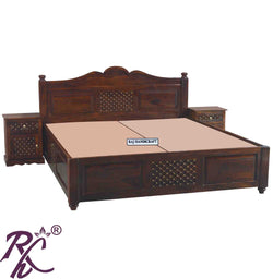 Solid Wood Jiksa Jali Design King Size Bed With Storage