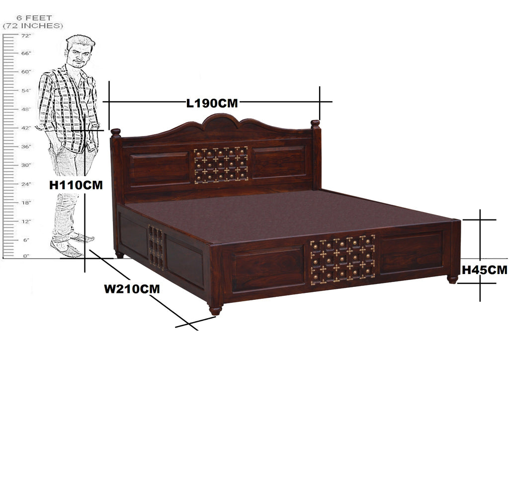 Solid Wood Brass L+T Design King Size With Storage Bed