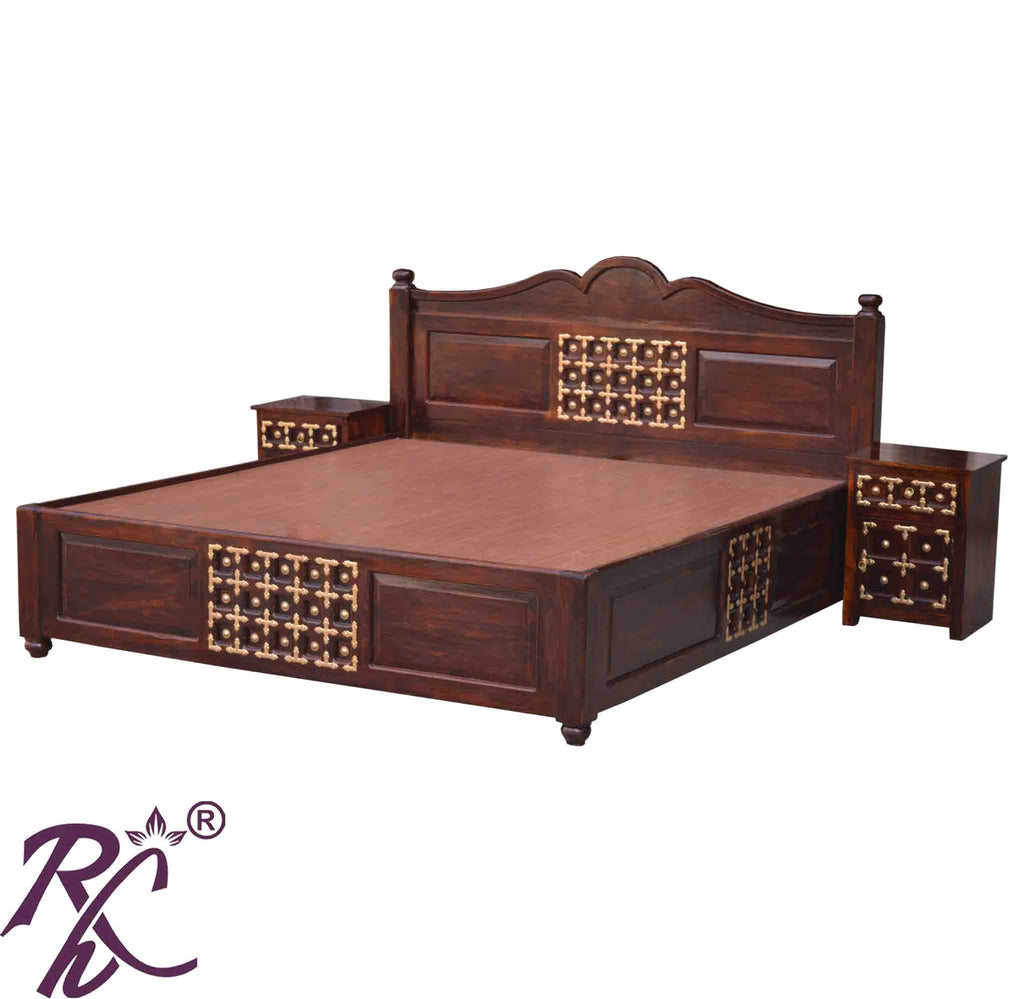 Solid Wood Brass L+T Design King Size With Storage Bed