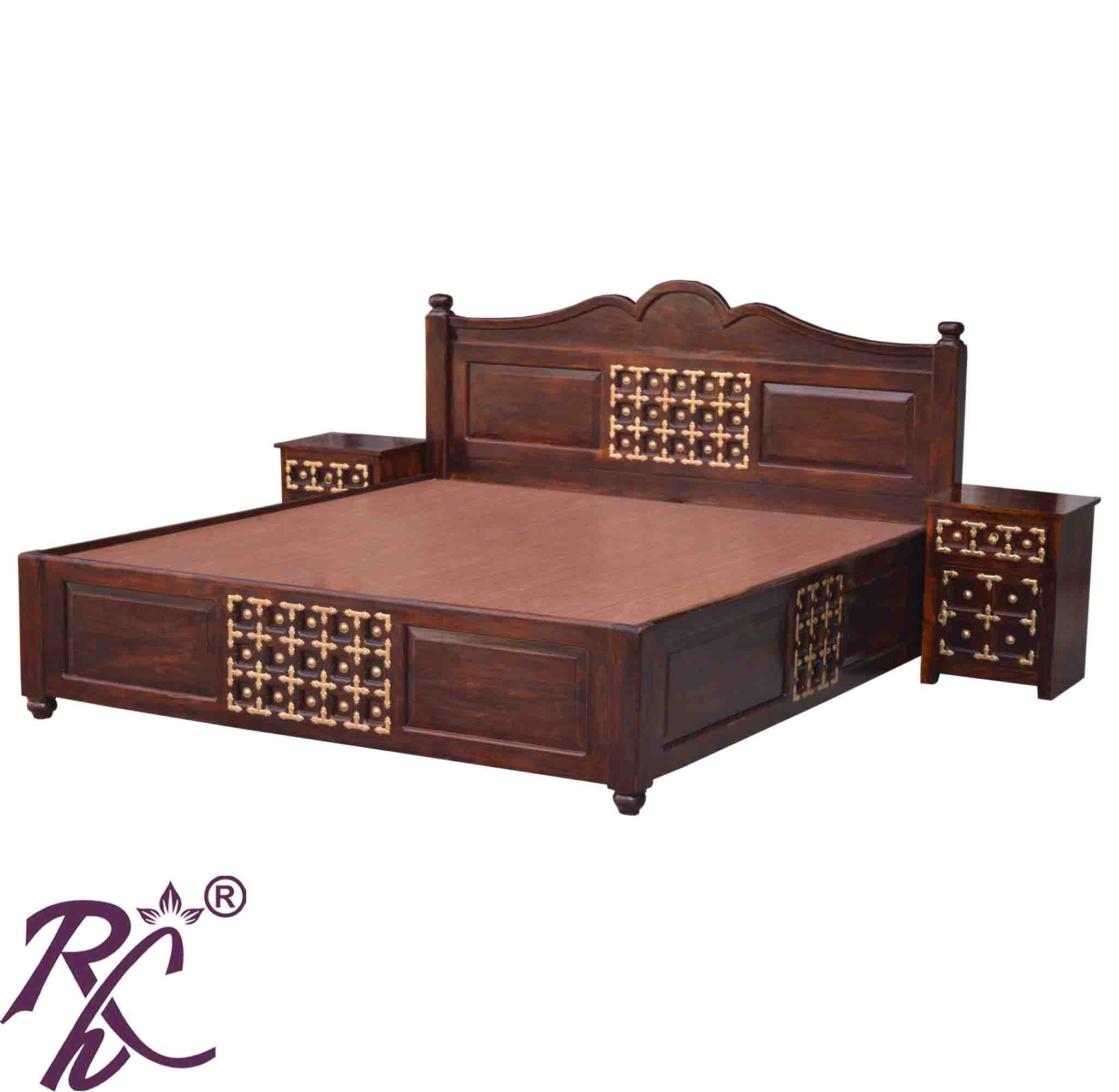 Solid Wood Brass L+T Design King Size With Storage Bed