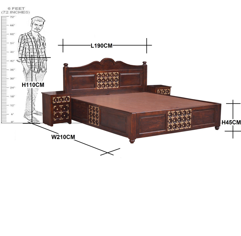 Solid Wood Brass L+T Design King Size With Storage Bed
