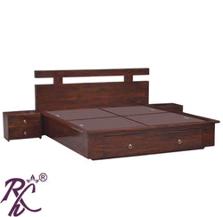 Solid Wood Wooden T Design Front Drawer King Size Bed