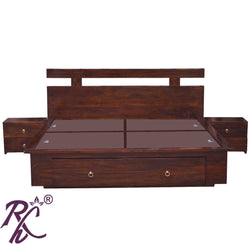 Solid Wood Wooden T Design Front Drawer King Size Bed