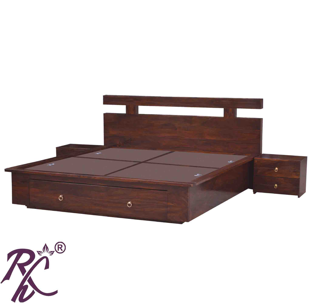 Solid Wood Wooden T Design Front Drawer King Size Bed