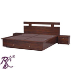 Solid Wood Wooden T Design Front Drawer King Size Bed