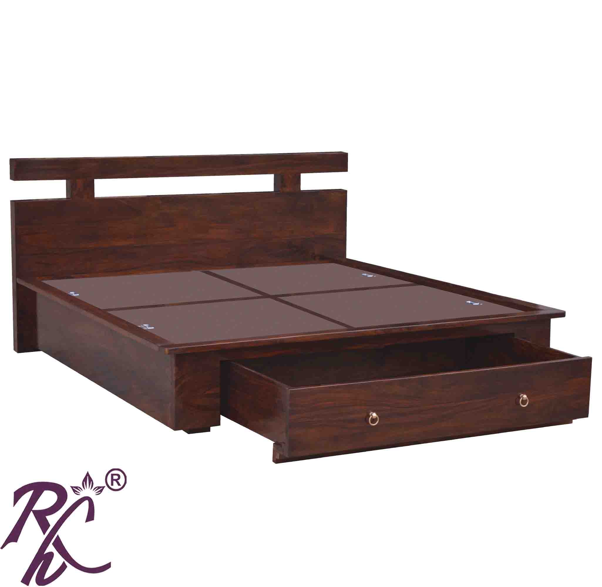 Solid Wood Wooden T Design Front Drawer King Size Bed