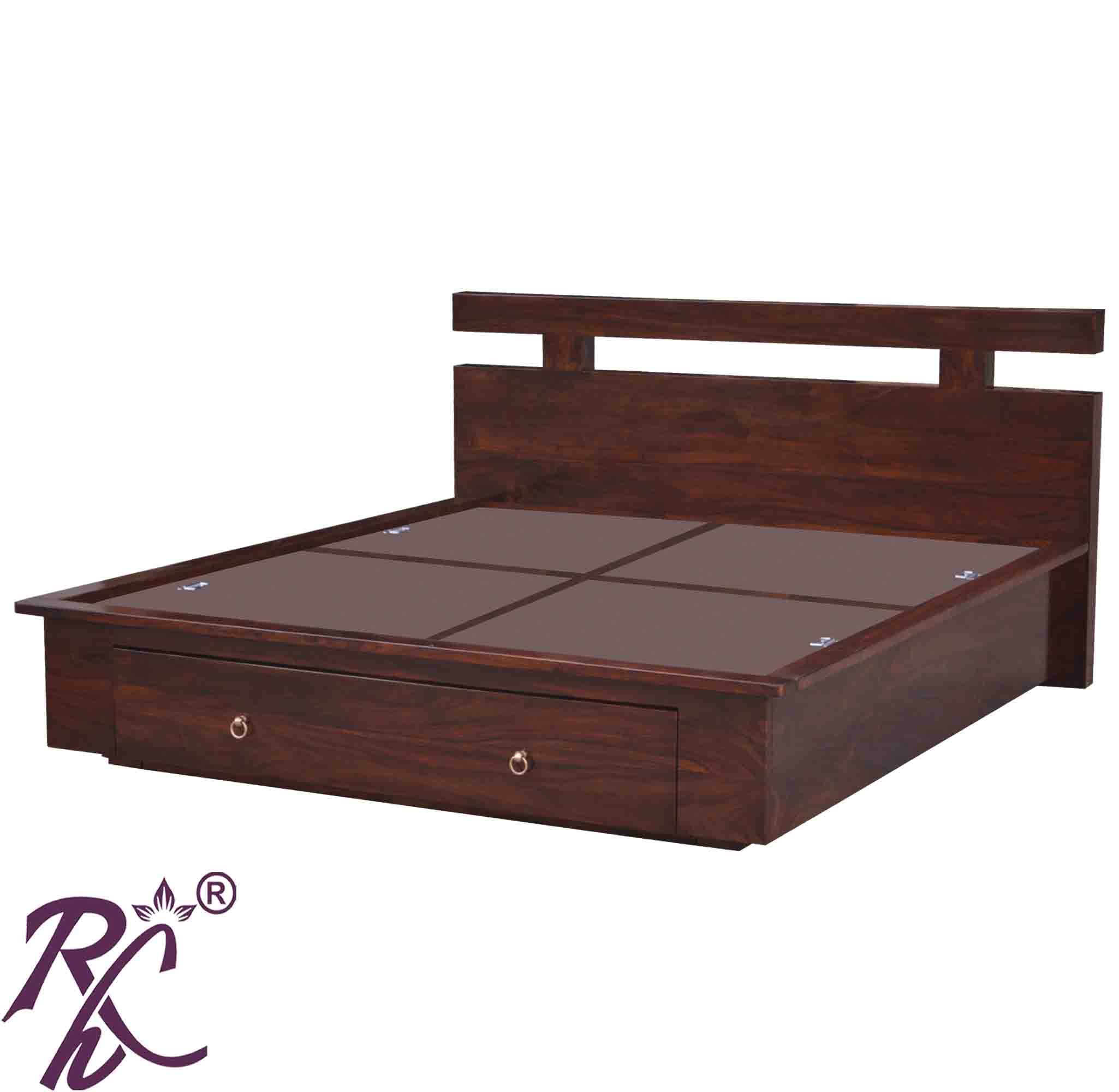 Solid Wood Wooden T Design Front Drawer King Size Bed