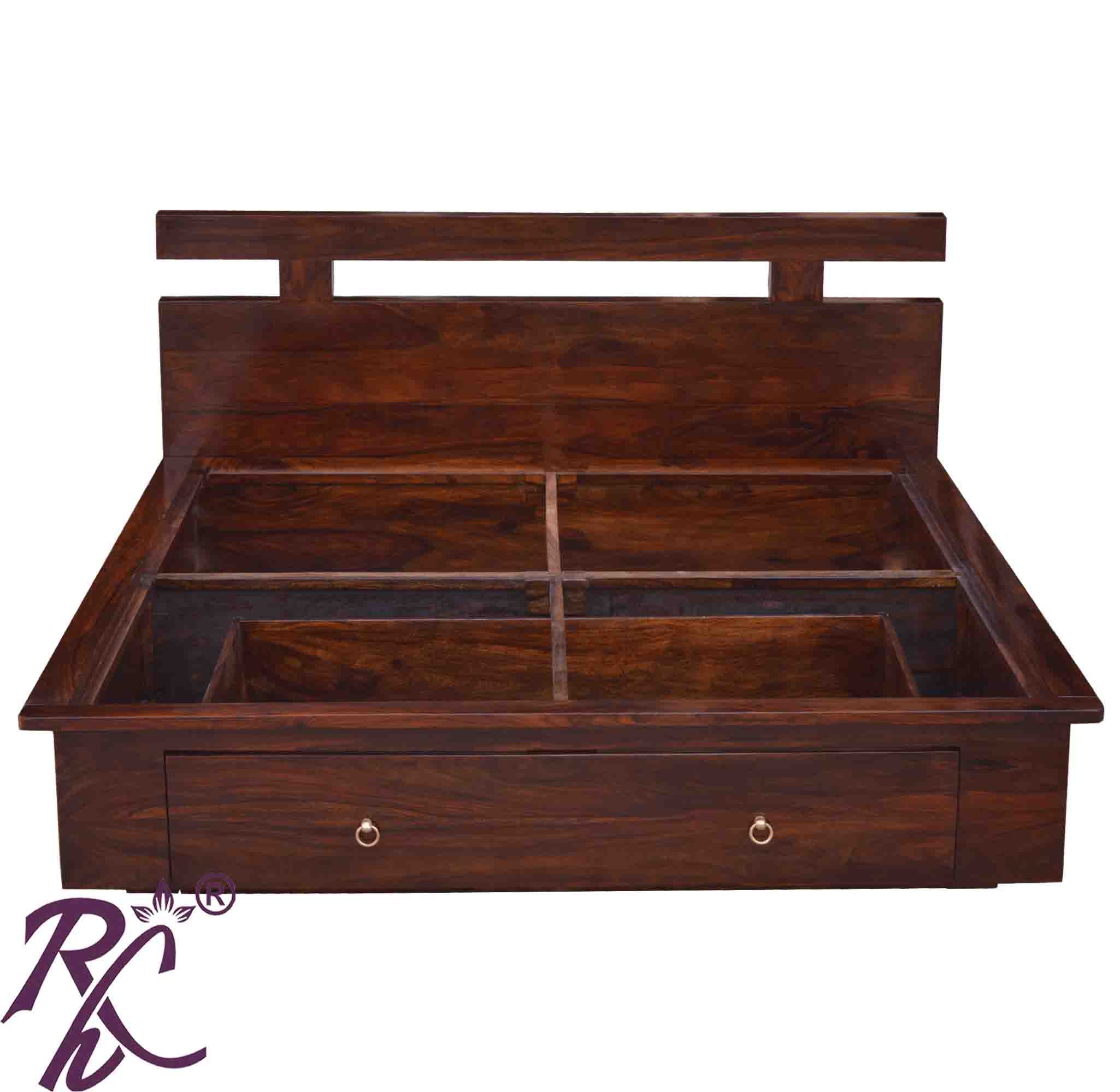 Solid Wood Wooden T Design Front Drawer King Size Bed