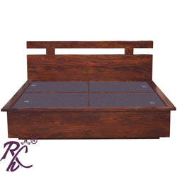 Solid Wood Wooden T Design King Size Bed With Storage