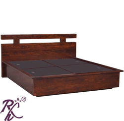 Solid Wood Wooden T Design King Size Bed With Storage