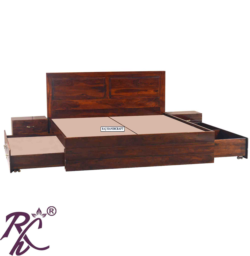 Solid Wood King Size Storage Bed With Baby Bed