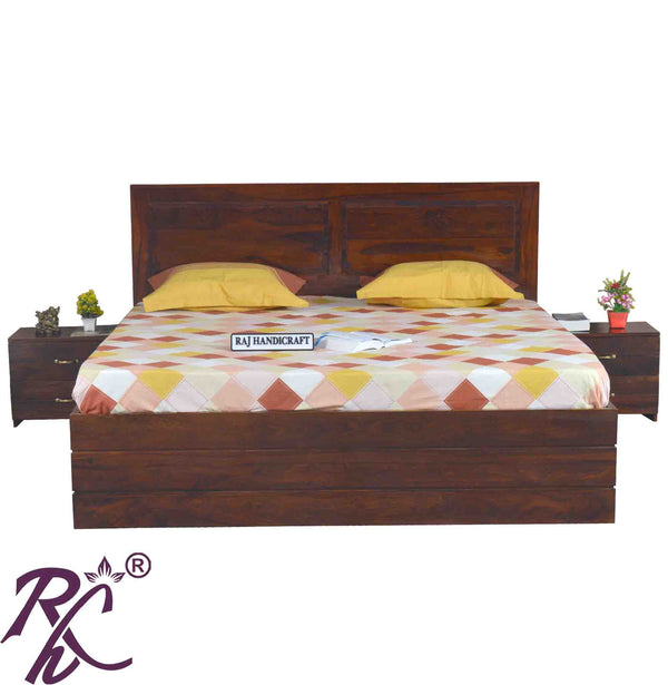 Solid Wood King Size With Storage Bed With Back Cushion - RAJ