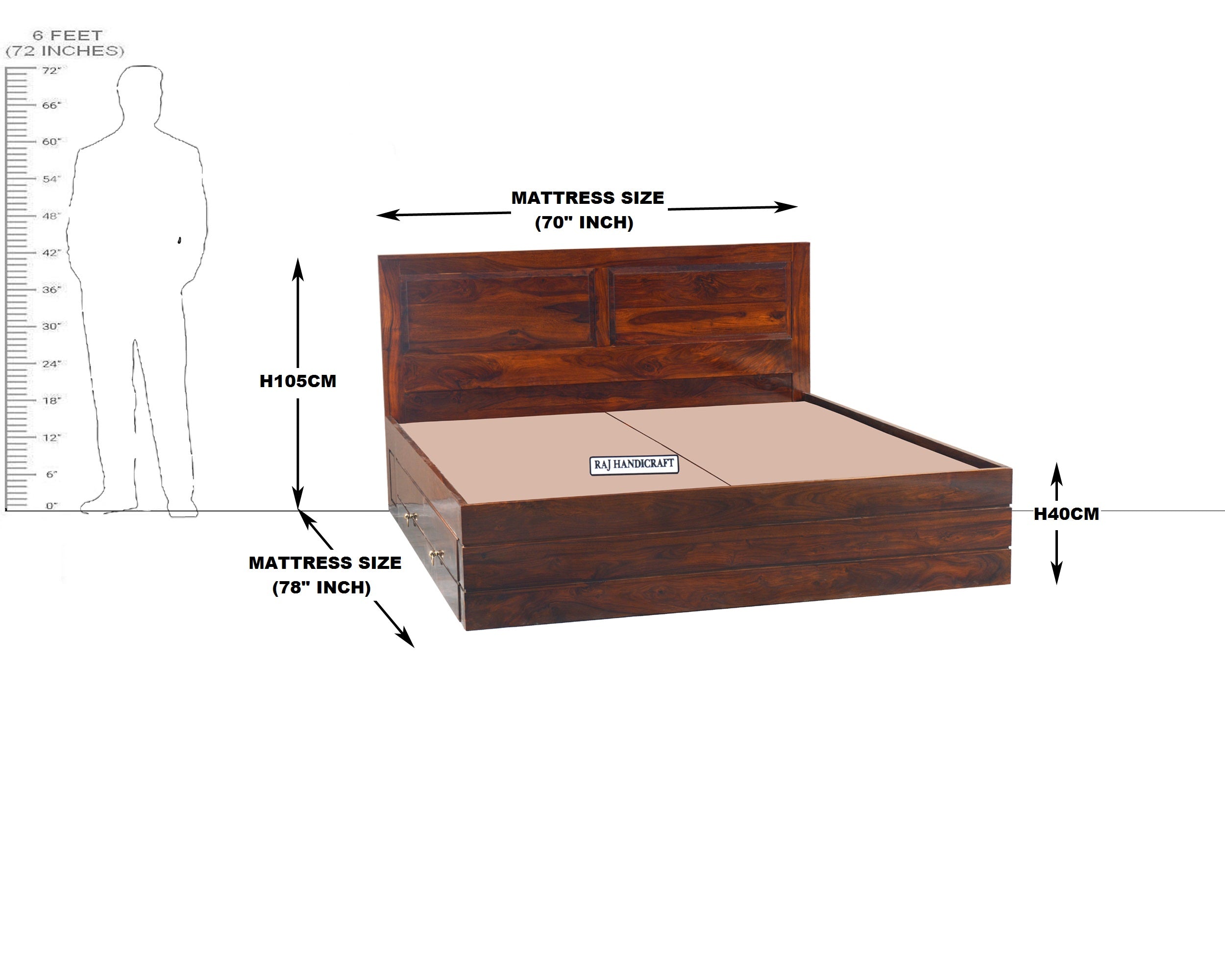 Solid Wood King Size Storage Bed With Baby Bed