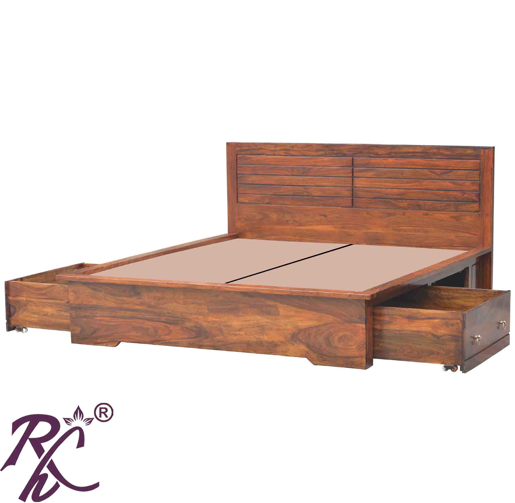 Solid Wood Grooved Design King Size Bed With Storage both side 1 Drawer 1 Door