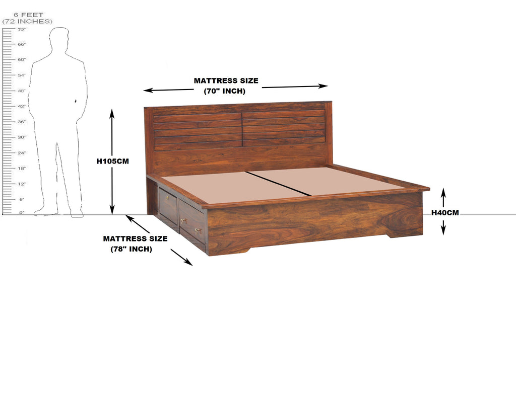 Solid Wood Grooved Design King Size Bed With Storage both side 1 Drawer 1 Door