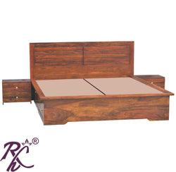 Solid Wood Grooved Design King Size Bed With Storage both side 1 Drawer 1 Door