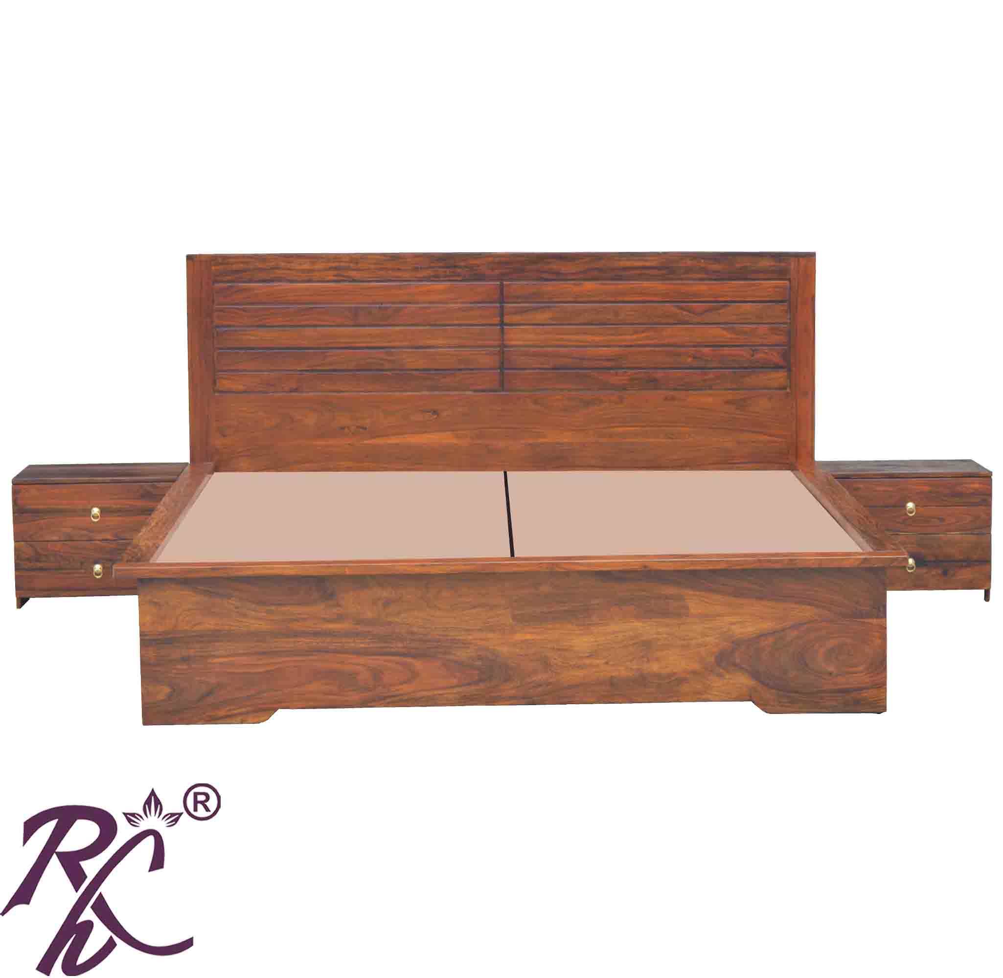 Solid Wood Grooved Design King Size Bed With Storage both side 1 Drawer 1 Door