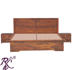 Solid Wood Grooved Design King Size Bed With Storage both side 1 Drawer 1 Door