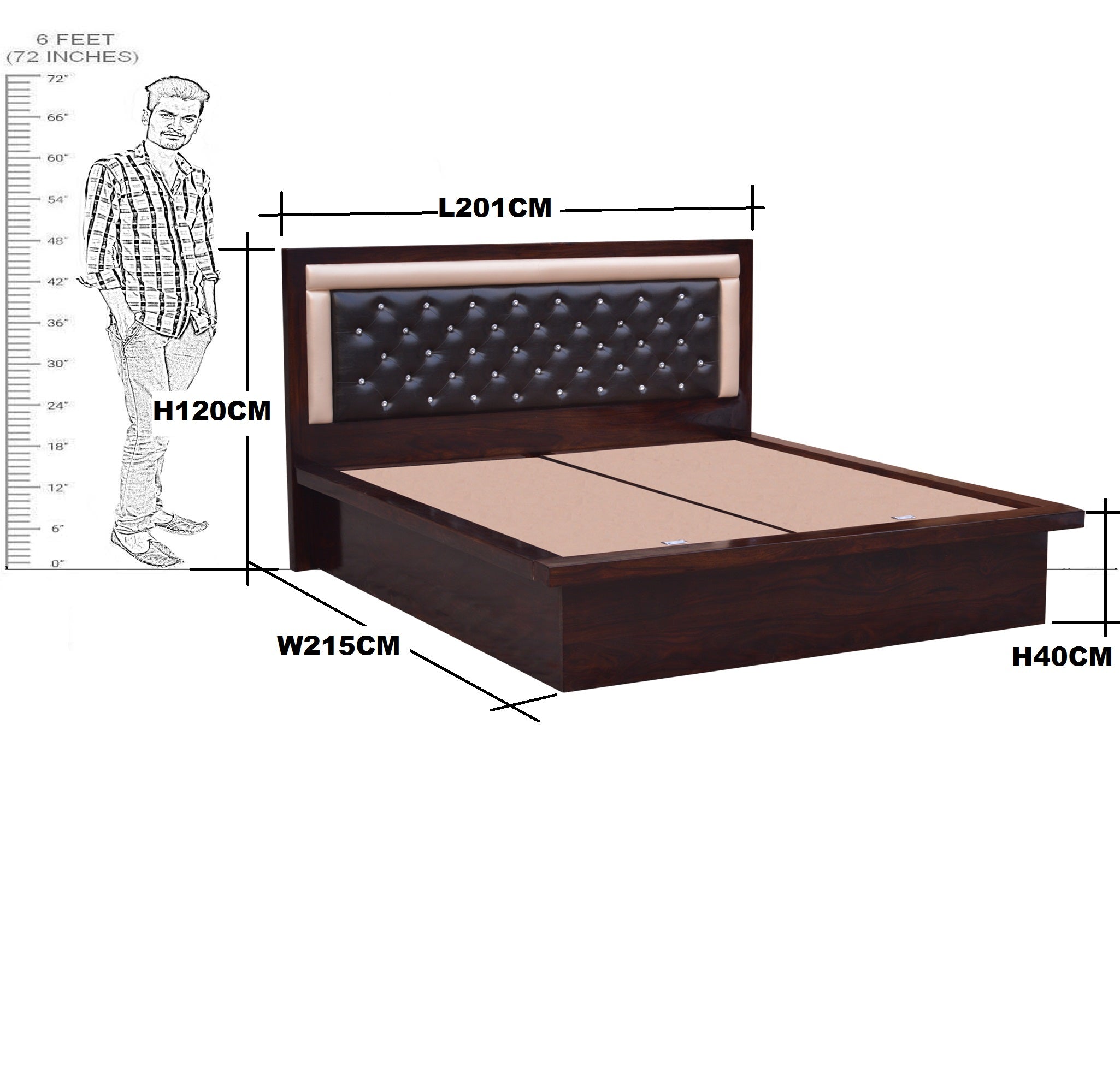Solid Wood King Size Bed Head Part Cushion Design With Storage