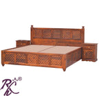 Solid Wooden Brass Jiksa Jali Design King Size With Storage Bed