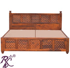 Solid Wooden Brass Jiksa Jali Design King Size With Storage Bed