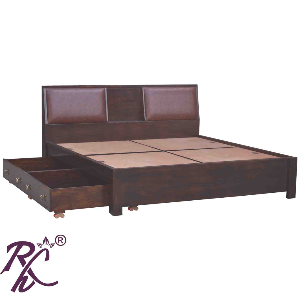 Solid Wood King Size Bed With Side Full Trolley Storage