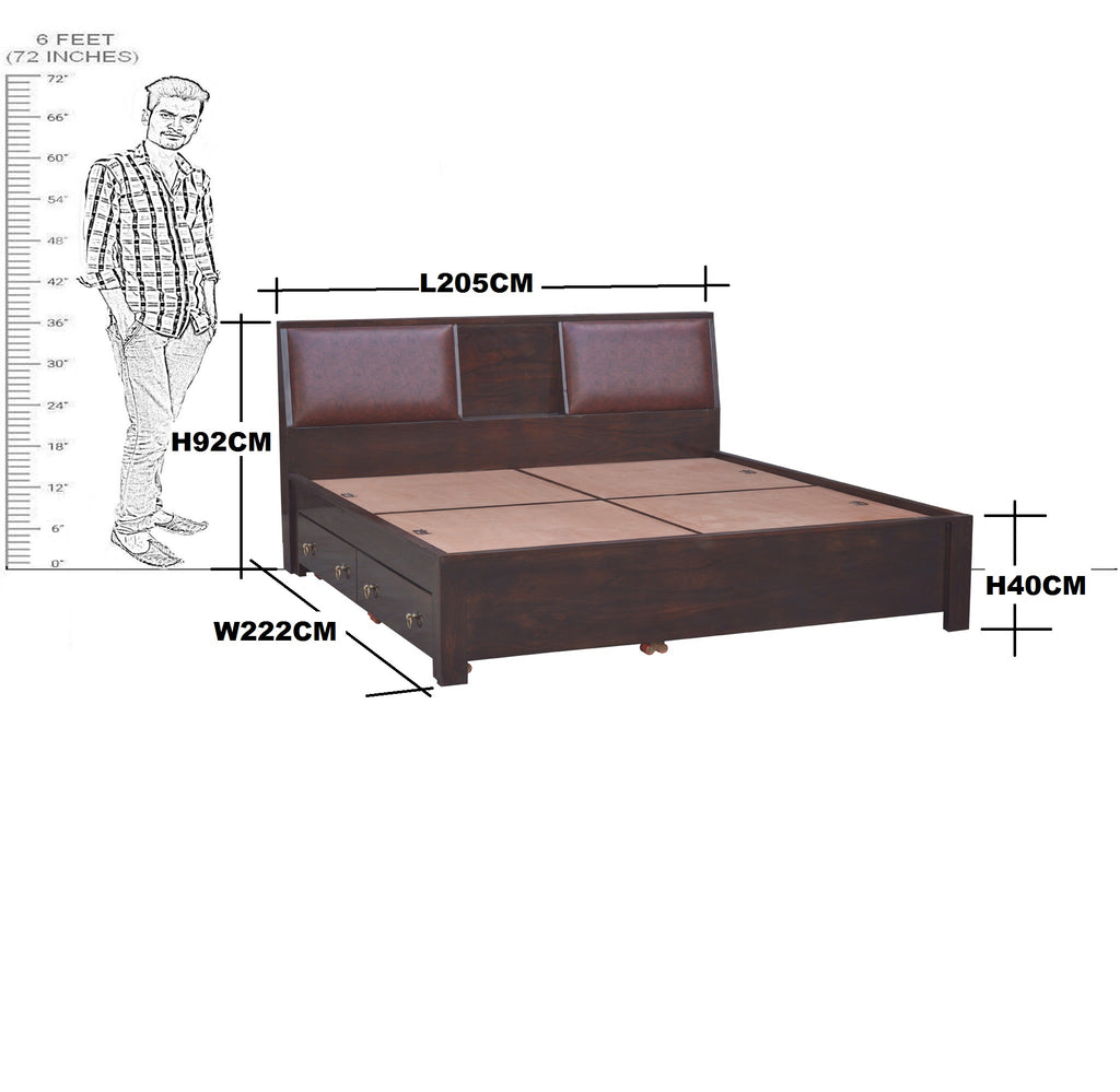 Solid Wood King Size Bed With Side Full Trolley Storage