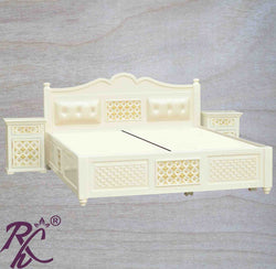 Solid Wooden Brass Bakhra 2 Drawer King Size With Storage Storage Bed With White Duco Paint K
