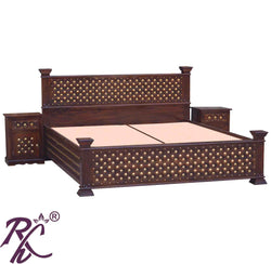 Solid Wooden Wood Bakhra Design King Size Bed