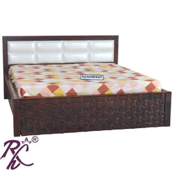 Solid Wood Wooden Box Head Part Cushion Design King Size Bed With Side Full Drawer Storage