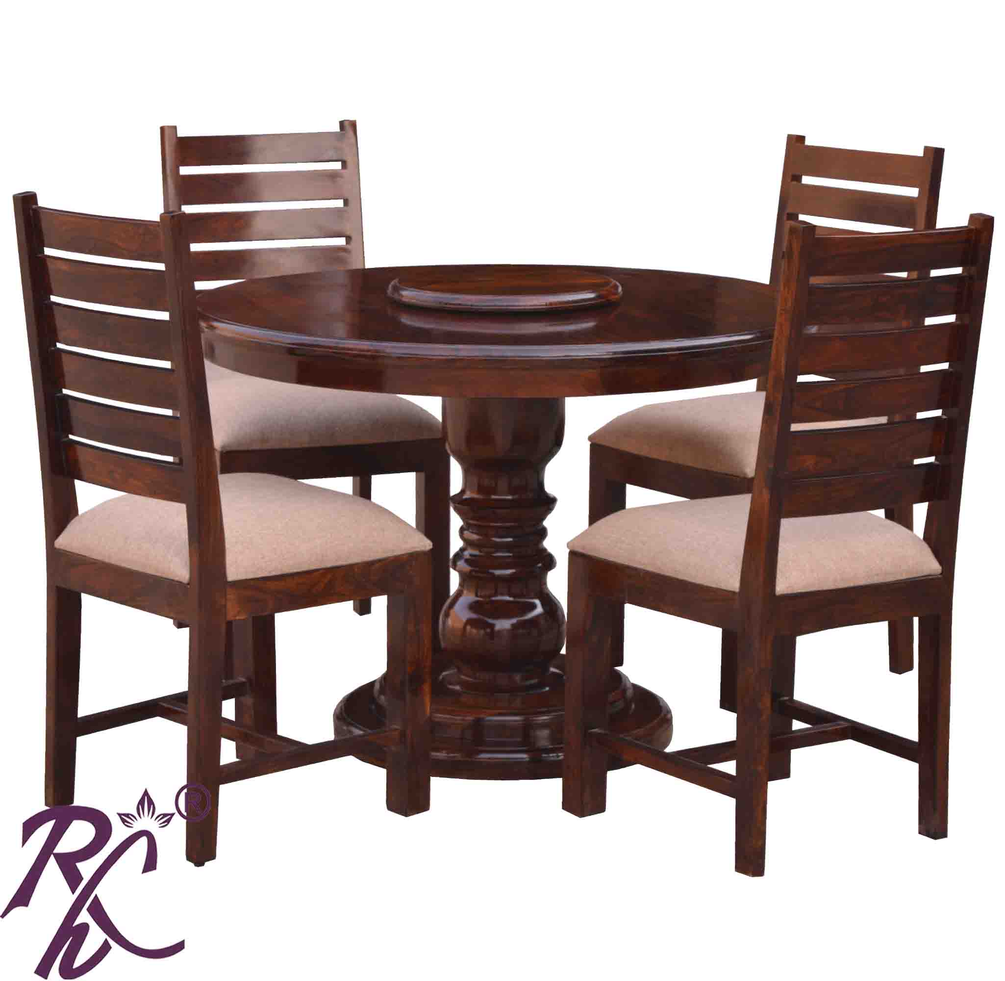Solid Wood Round Shape Dining Set 4 Seater