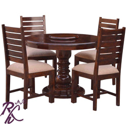 Solid Wood Round Shape Dining Set 4 Seater