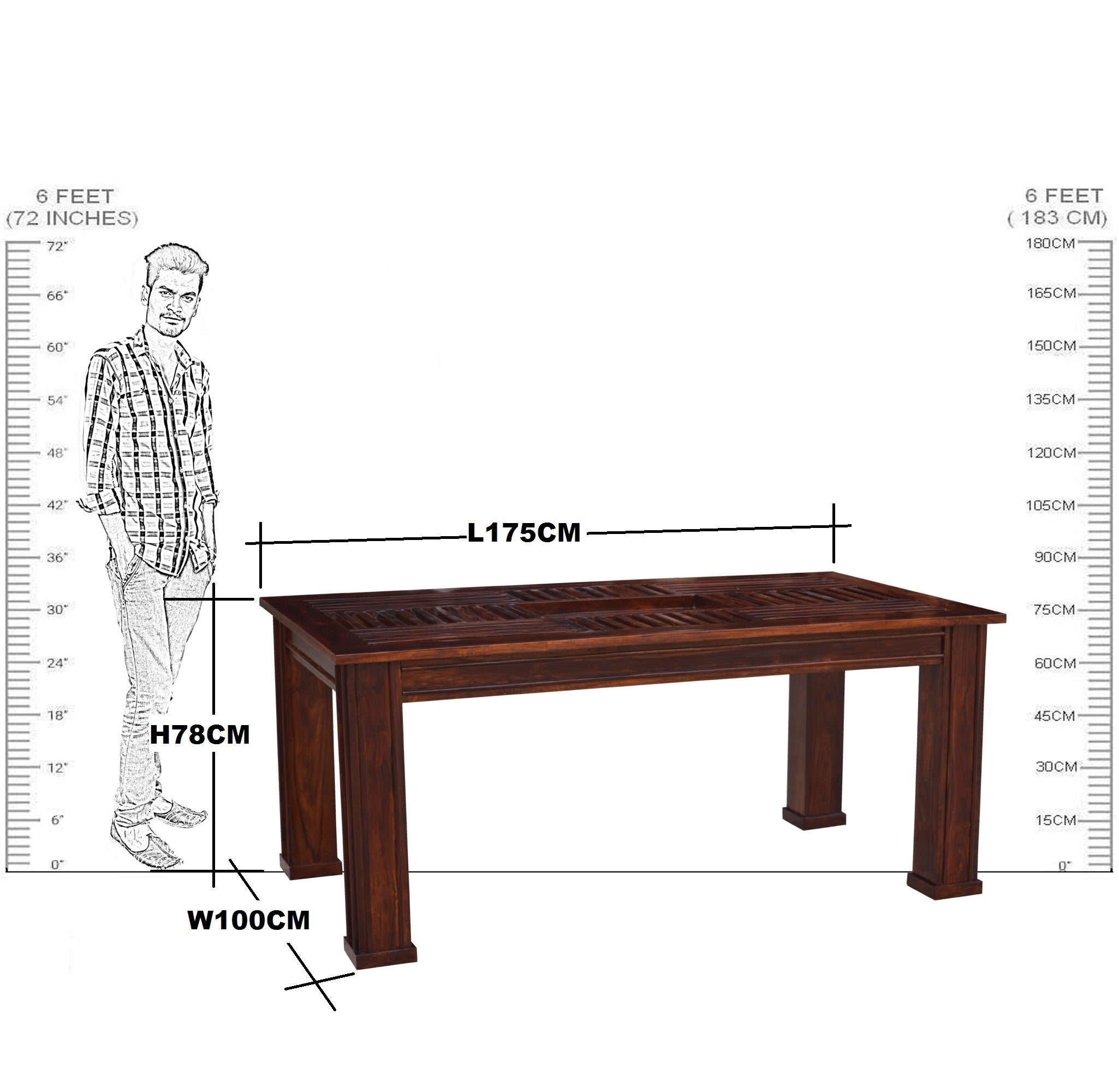 Wooden Recto Design Top Dining 6 Seater