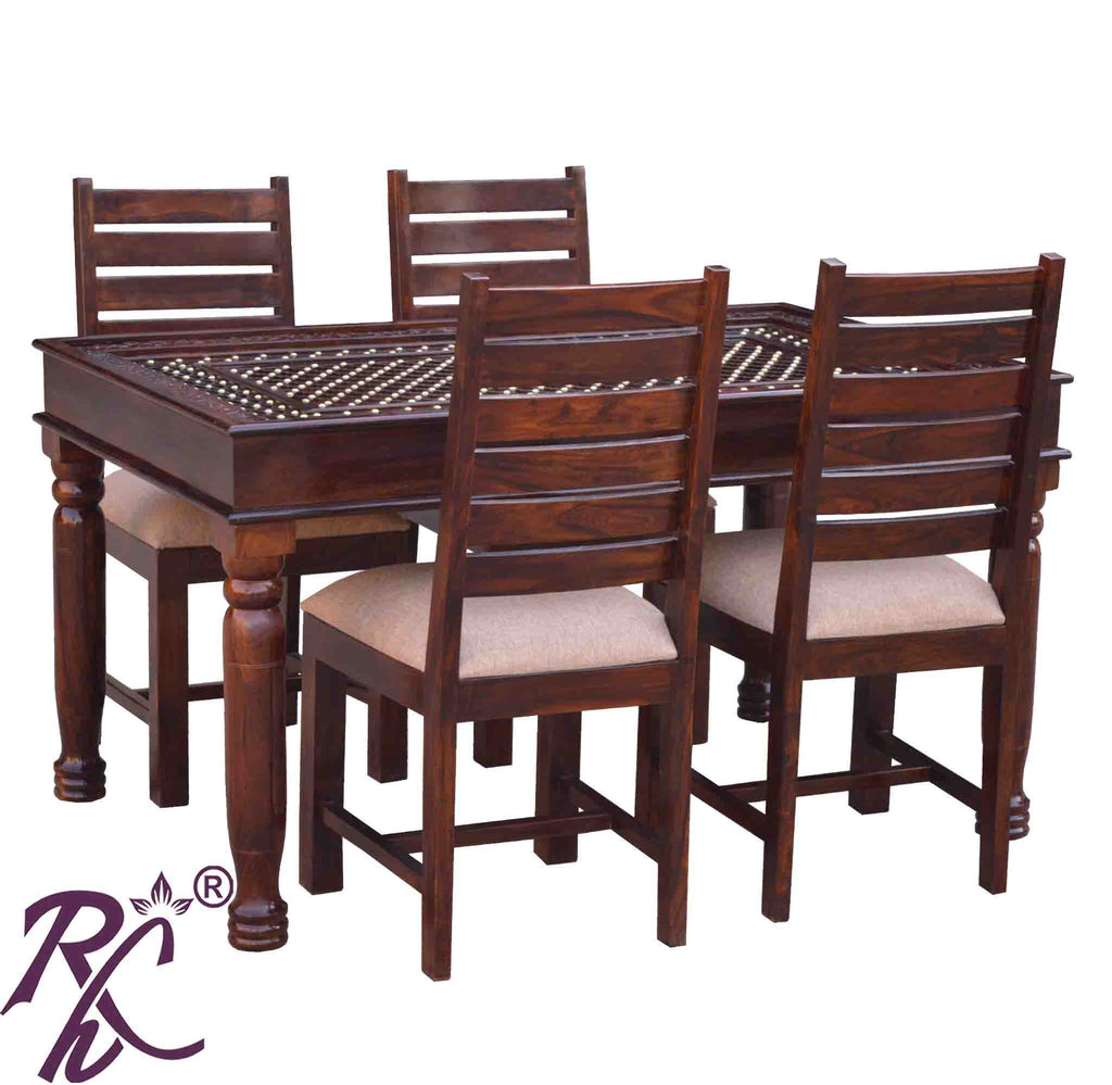 Solid Wooden Jiksa Jali Design Dining Set ( 4 Seater )