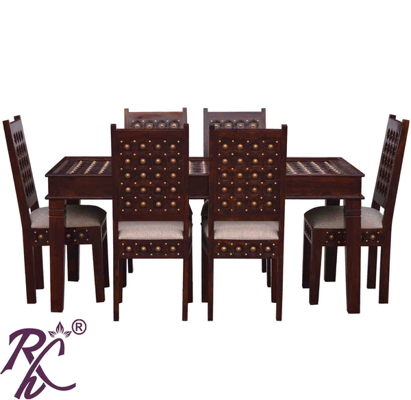 Solid Wooden Wood Bakhra Dining Set ( 6 Seater ) Set - RAJ HANDICRAFT